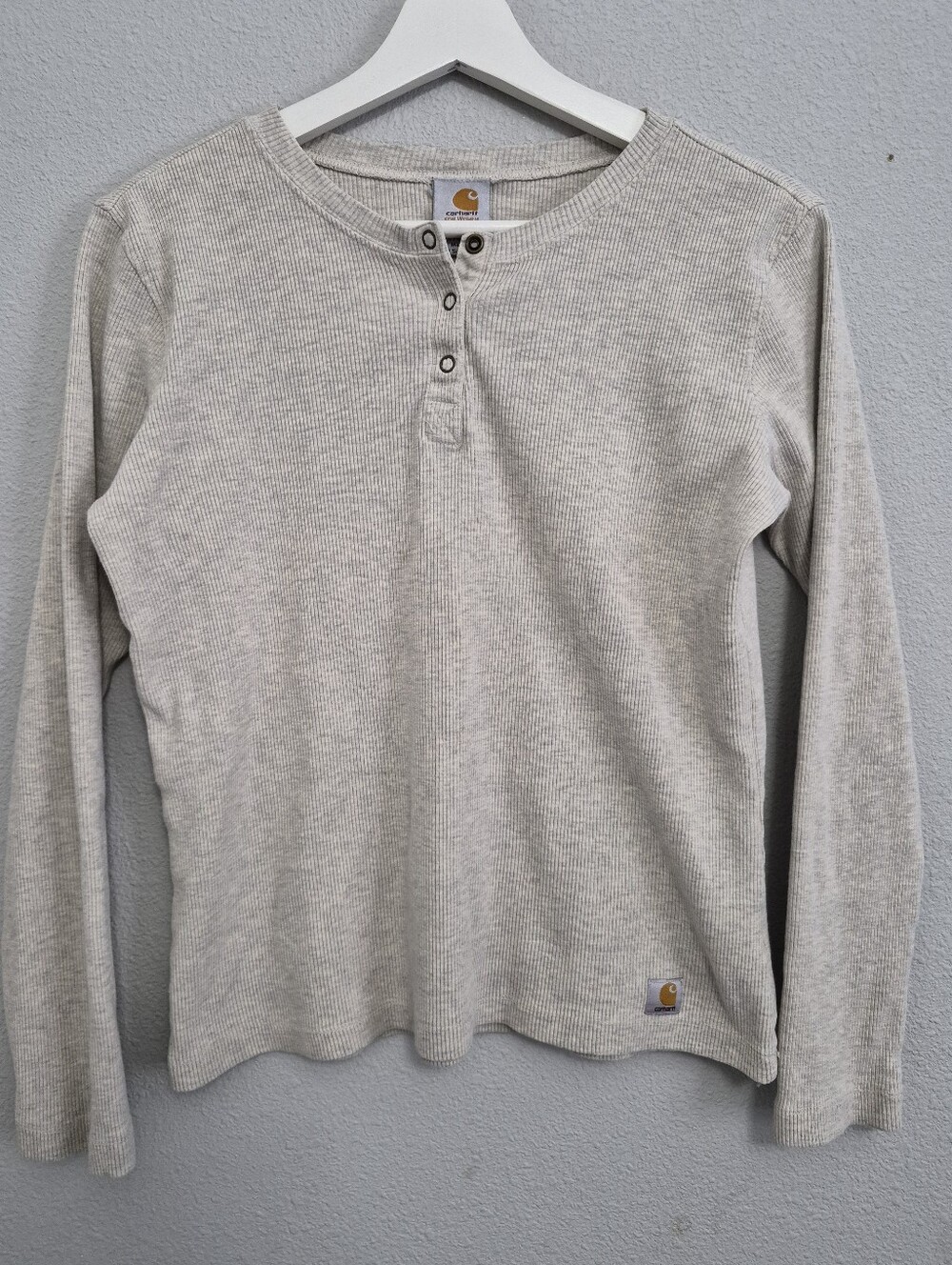 Carhartt Women's Light Gray Thermal Henley Long Sleeve Top